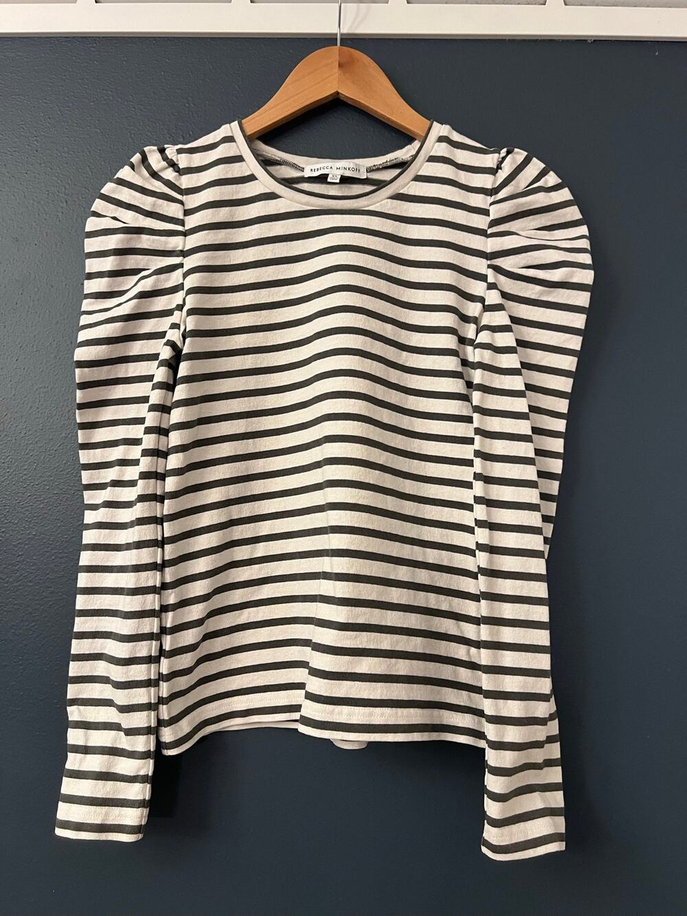 Rebecca Minkoff Talia Puff Sleeve Top XS green and cream
